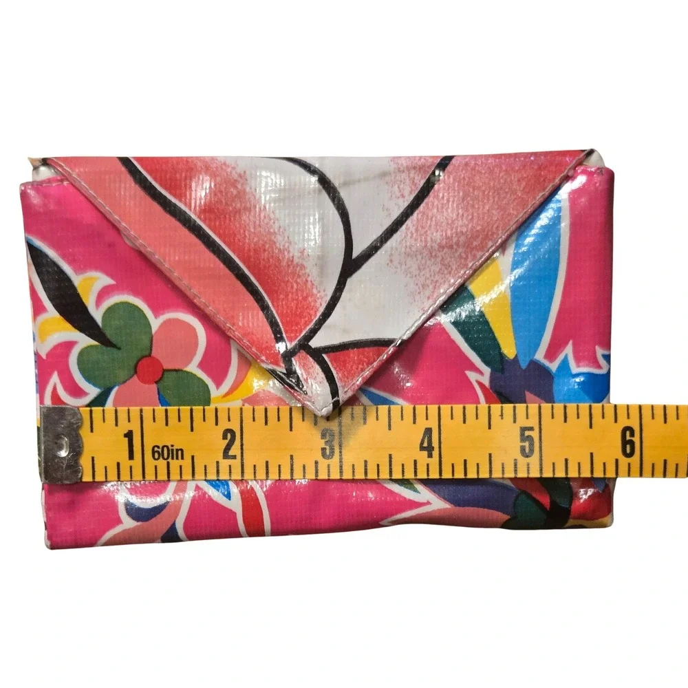 Erica Maree Handmade Oilcloth‎ Envelope Wallet Pink Floral Zebra with Coin Pouch